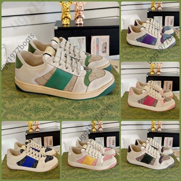 Sapatos de grife casal retro couro genuíno sapatos esportivos sapatos casuais das mulheres lazer esportes sapatos de luxo dos homens versátil placa gucciliness sapatos EUR35-44