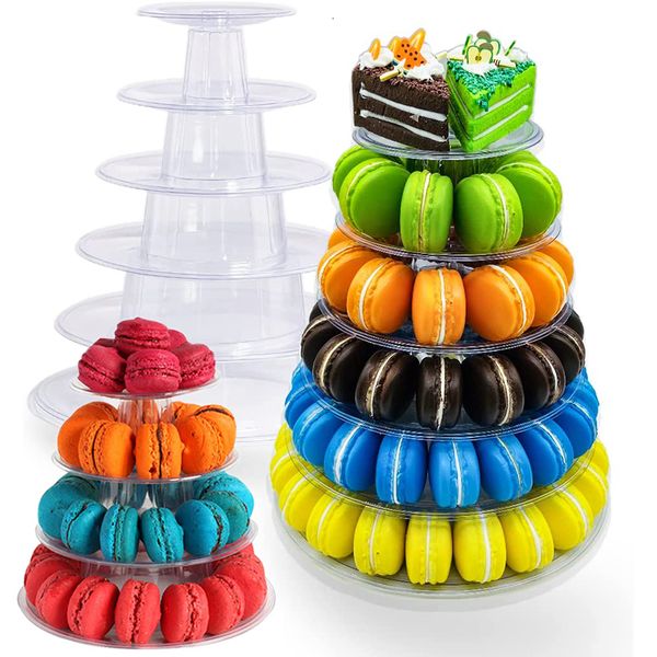 Altre forniture per feste di eventi Tiers Round Macaron Tower Stand Display Dessert a cupcake a livello di plastica per arredamento per il compleanno del matrimonio 230822