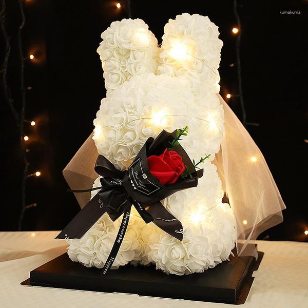 Fiori decorativi 35 cm Rose San Valentino Eterno Fiore Bouqrabbit Ceremonia di fidanzamento del matrimonio Romantico Decorazione