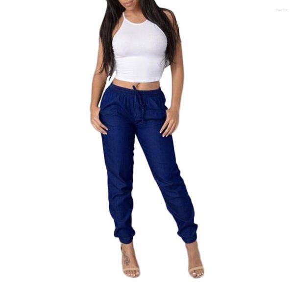 Calça feminina feminina cintura elástica casual jeans azul calça jeans y2k estilo folggy mulher