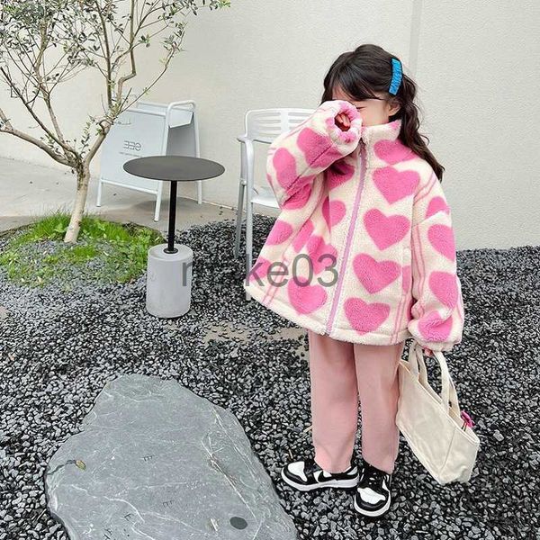 Down Coat Girls Jacke Lamm Velvet Super Dick plus Samt Liebesmantel Top 22 Winter New Outer Children's Clothing Neue Pink J230823