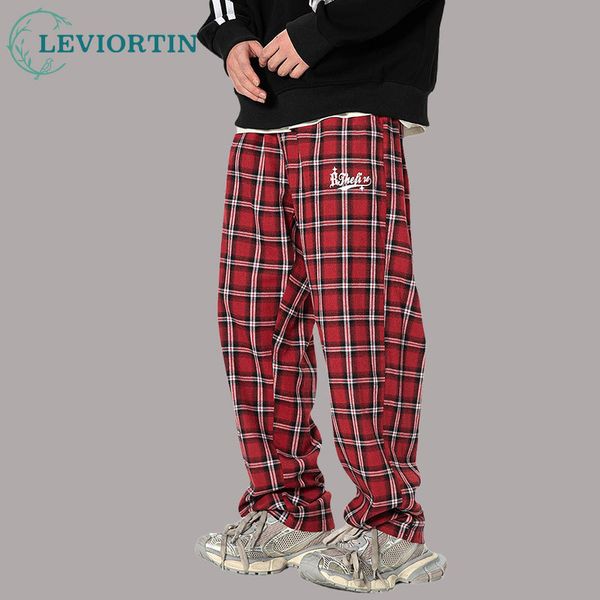 Pantaloni da uomo versatili uomini a quadri casual harajuku streetwear y2k unisex unisex largo pantaloni da cantiere dritto oversize 230822