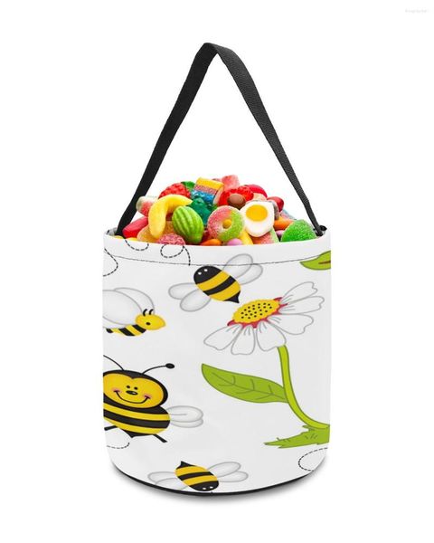 Aufbewahrungstaschen Biene Cartoon Blume gelber Korb Süßigkeiten Bucket Tragbarer Heimbag Hager für Kinderspielzeug Party Dekoration Supplies