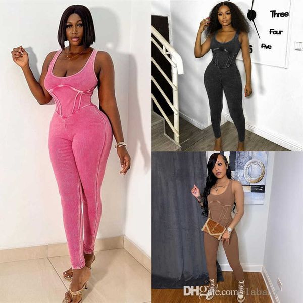 Mode gestrickte Overalls für Frauen 2023 Sommer New Sportwear Bodysuit High Taille Strumpfhosen ärmelloses Gelegenheitssportanzug Rolmer