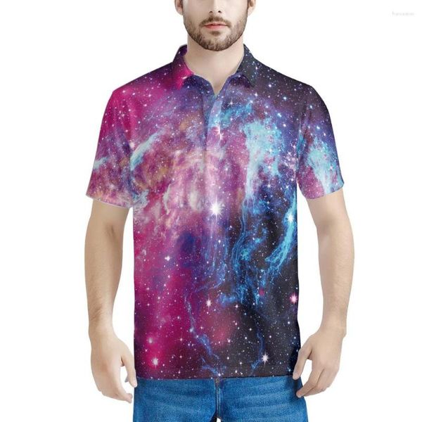 Мужские поло в Milky Way Pattern Summer High Cake Men Parto Polo Рубашки на улице Принт повседневная капля с коротким рукавом с коротким рукавом