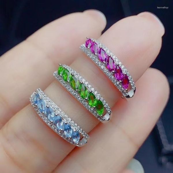 Ringos de cluster Colife Jewelry Classic Silver Gemstone Anel para vestir diariamente 6 peças Garnet Topaz Diopside 925 natural 925