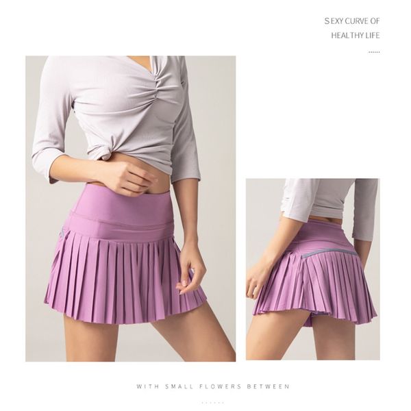 LU LU LIMÕES Esportes e Fiess Shorts de verão vestido feminino antirreflexo ao ar livre calças de secagem rápida corrida respirável academia saia curta de tênis