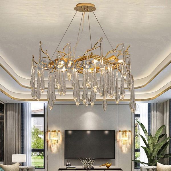 Lâmpadas pendentes modernas lustres de cristal de luxo Gold Sala de estar de estar de estar led Led Led Housening Quarto decorativo Decoração de casa 3