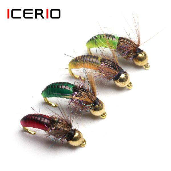 Köder Köder Icerio 8pcs 12 Messing Perlenkopf Schnell sinkend Nymphe Scud Bug Wurm Fliegen Forellenfliegenfischerei Köder 230822