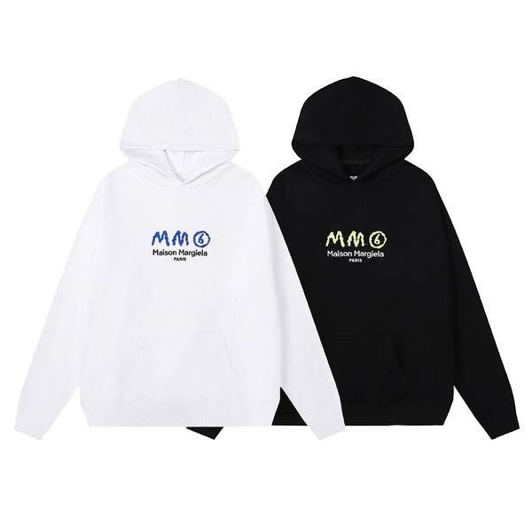 Moletons masculinos moletons bordados azuis amarelos Paris MM6 Margiela Hoodie Homens Mulheres Qualidade Branco Branco Oversize STIT 230822