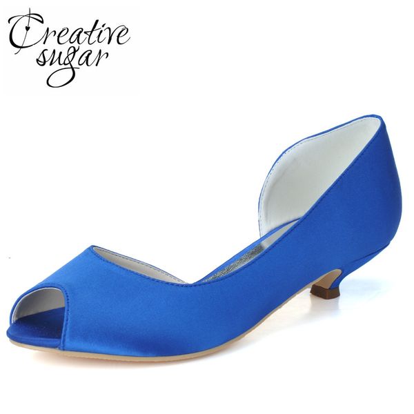 Scarpe eleganti creativesugar concise D'Orsay donna satinata Scarpe abito da sera Med tacco basso aperto per la festa del nozze banchetto banchetto bianco blu royal 230823