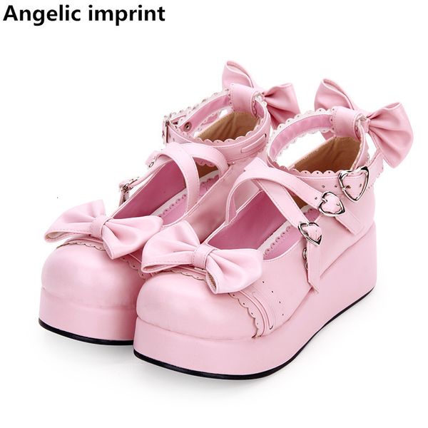Отсуть обувь Ангельское отпечаток женщина Mori Girl Lolita Cosplay Shoes Lady Mid Heels Puck Princess Dress Печковая PU 5CM 230823