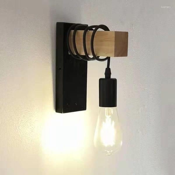 Lampada a parete moderna semplice camera da letto retrò soggiorno in legno arte in ferro battuto in ferro nordico