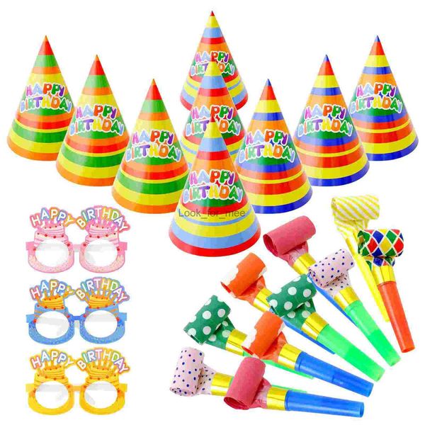 Occhiali cappelli di compleanno cappelli da festa in massa di rumore produttori di rumore di carta corna bambino colpito HKD230823