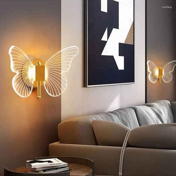 Lampada da parete Nordic Corridoio Camera da letto Farfalla Comodino Piccolo LED Soggiorno minimalista Sfondo decorativo