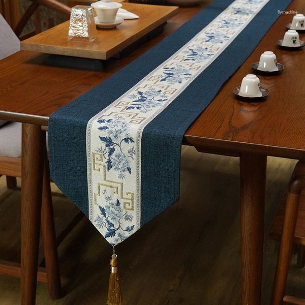 Bandeira de mesa de mesa zen chinês moderno e simples de tecido de algodão retro chá