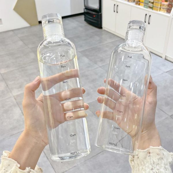 Бутылки с водой ins 750/500 мл бутылки с большими возможностями с крышкой маркера времени для напитков Прозрачный сок Простой кубок день рождения подарок