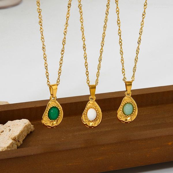 Colares pendentes Colar geométrico de pedra natural elegante para mulheres 18K Gold Bated Aço inoxidável Twisted Chain Collar Jewelry
