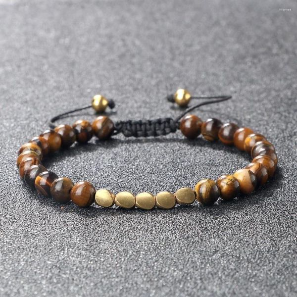 Braccialetti colletti Mens da uomo 4mm di perle di rame irregolari Bracciale Naturale Tiger Eye Stone Colso Catena tibeta