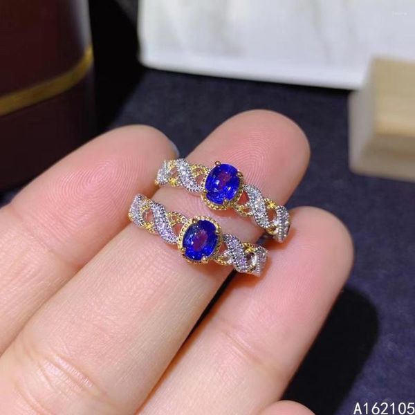 Кластерные кольца 925 Чистый серебряный китайский стиль натуральный сапфировый женский роскошный изысканный изысканный двух цветовой регламентируемые драгоценные камни