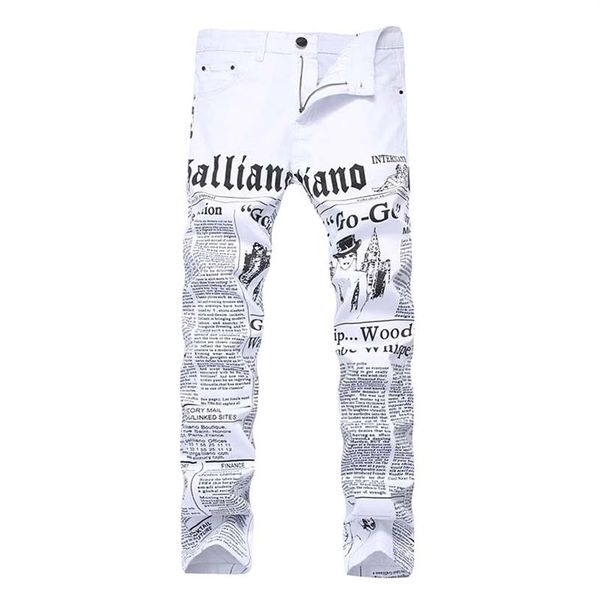 2019 Men Jeans Imprimir calças de jeans pintadas Palavras de jeans casuais elástico alto elástico da moda reta de cintura 204i