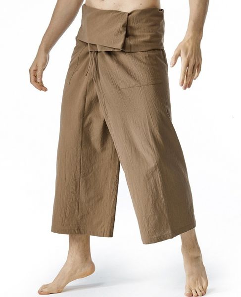 Calça masculina verão diariamente diariamente pescador de linho de linho de homens de ioga do pirata harém de calças de calça caseira de Hosen Hosen 230822