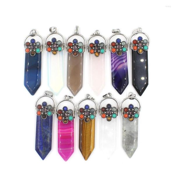 Collane a ciondolo 7 Chakra in pietra naturale pendenti agati Obsidian Opal Flower Spada puntata Pendulum Crystal Pendulum Woman Gioielli Yoga Guarigione