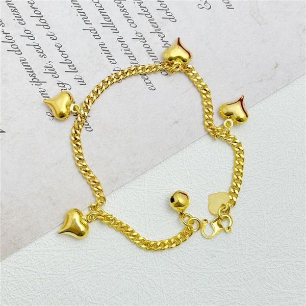 Charm Armbänder Gelbe Gold Farbkette für Frauen fünf Herzen Armband Pulseira Femme Armband Retro Schmuck Großhandel Großhandel