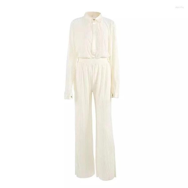 Zweiteilige Hosen für Frauen 2023 Frühling Herbst Wide Leg Pant Suits Frauen Tracksuiten setzt lässig Single Breauzed Female Weme Down Kragenhemden