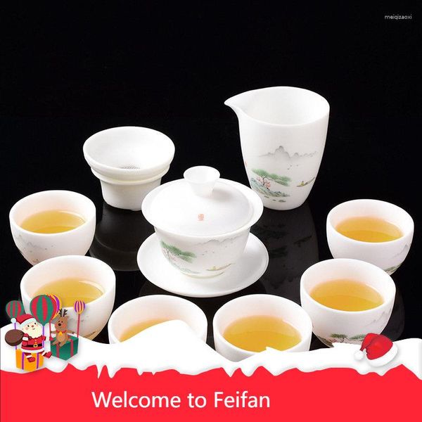 Миски Feifan Tea Set Gaiwan Cup Dehua Белый фарфоровый толстый нефрит.