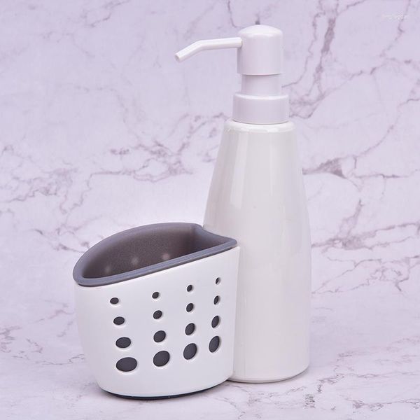 Distribuidor de sabão líquido 2 em 1 e caixa de armazenamento Plástico Detergente Recipiente de esponja Limpeza de rack do porta -drenagem para banheiro