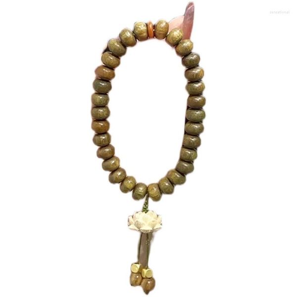 Strang grünes Sandelholz geschnitzt Abakus Perlen Pfirsich Holz Lotus Armband Boxholz Blume Schmuck Single Kreis Spiel