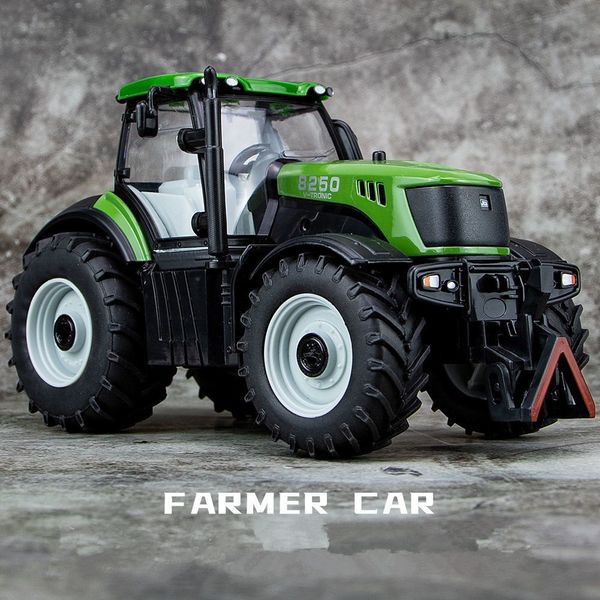 Modello Diecast auto 1/32 Tractor Modello di veicoli agricoli Diecast Agricultural Tool Agricoltura Auto Auto Cultivata Land Auto Sound and Light Kids Toys Gift 230823