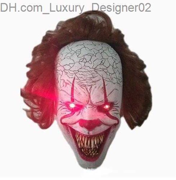 Horror Pennywise Stephen King Máscara Cosplay Scary Red Hair palhaço máscaras assassinas LED LATEX HAXLACLEEN Halloween Carnival Prop Q230824