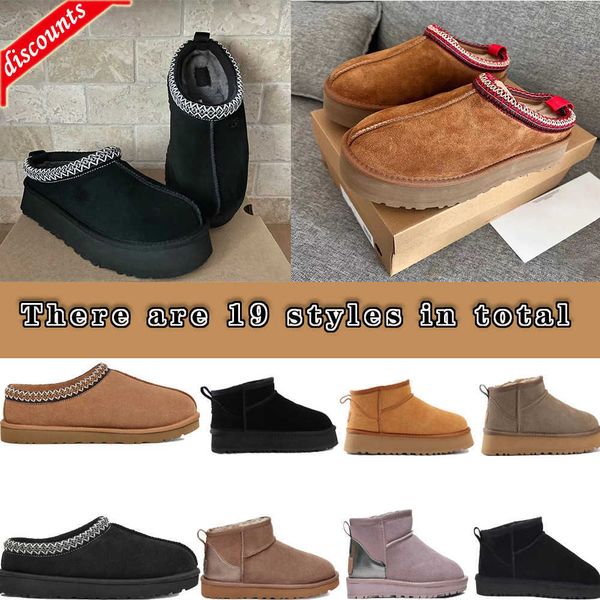 20pp Tasman Chinelos Chestnut Fur Slides Sheepskin Shearling Tazz New Mules Momen Men Men Ultra Mini Platform Boot Shop-On Sapat