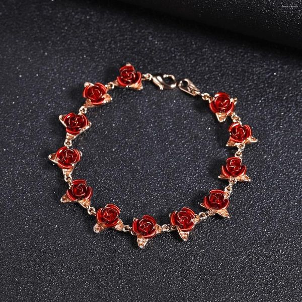 Charm Bracelets Dascus Süßigkeiten Legierung rote Rose Frauen Armband Koreanische Mode Blume Luxusqualität Schmuck Weihnachtsgeschenk an Freundin