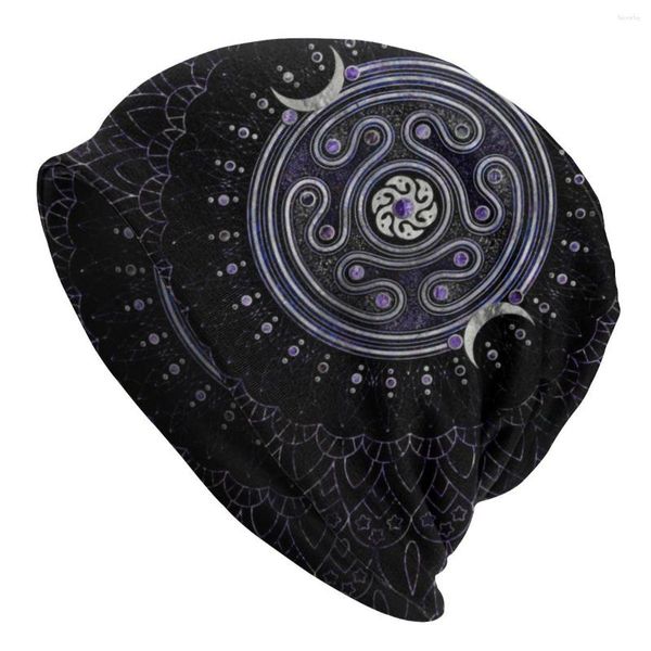 Boinas de Deusa Lua Tripla Hecate Wheel Slechy Beanie Skullies Beanies Hat Hat Goth Pentagrama Bruxa de bruxa malha Capinho Capinho