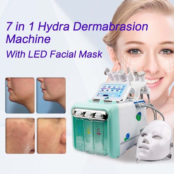 7in1 LED portátil LED Hydra Máquina de oxigênio facial Terapia de pulverização de oxigênio Microdermoabrasão Descasquear o tratamento da textura Melhoria da textura