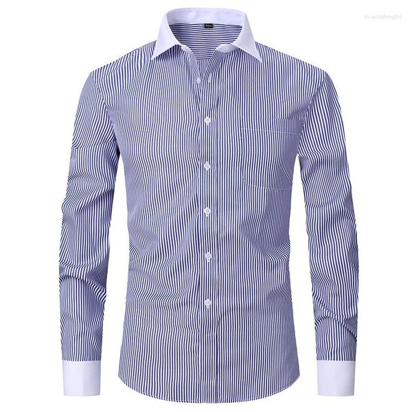 Camicie da uomo camicie primaverili ed estate francese camicia da business non ferro forma formale lunga top casual a strisce solide