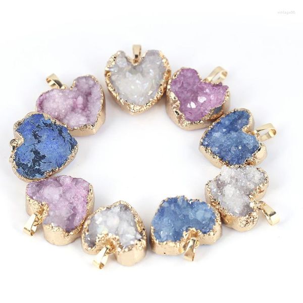 Colares pendentes Ys YS Natural Stone Cluster Heart Love das crianças Cristal azul simples