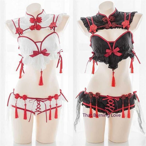 Anime lingerie sexy cosplay tradicional cheongsam para mulheres gótico punk pequeno diabo kawaii sutiã conjunto moda roleplay empregada roupa x2312