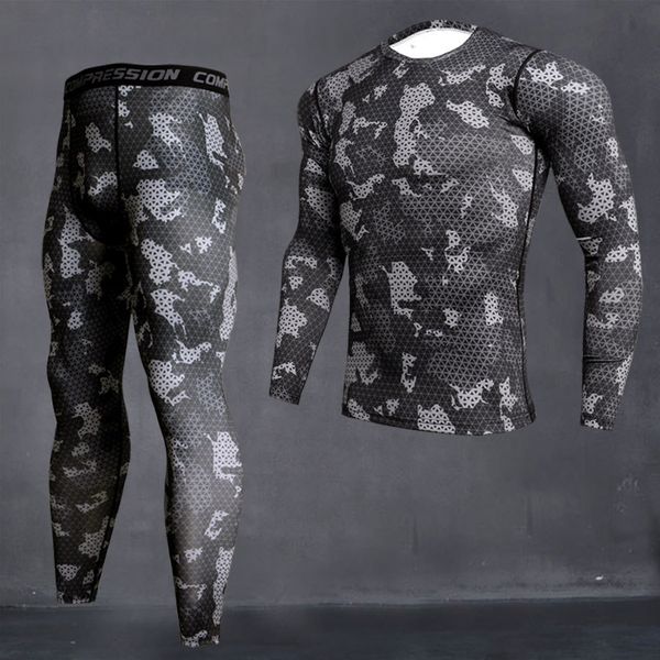 Camuflagem de roupas térmicas do homem Conjunto de camuflagem longa Johns Base de inverno Men Sports Sports Compression Sleeve Shirts 230823