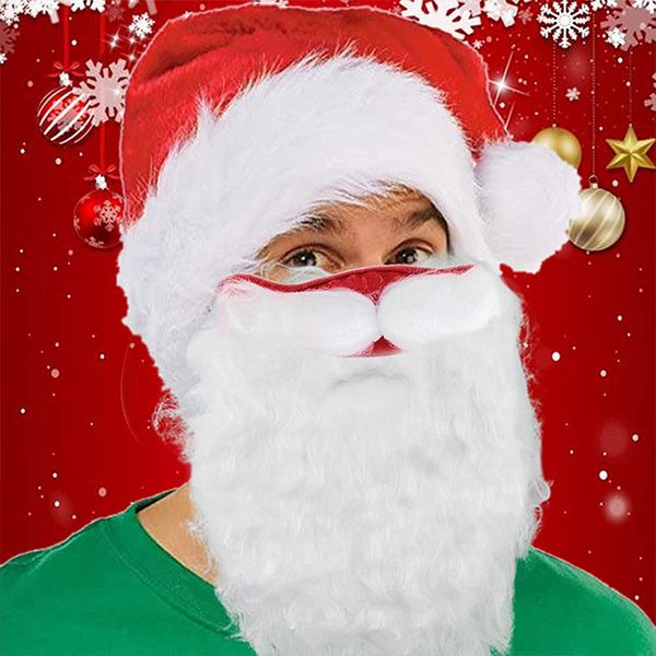 Beanieskull Caps Decoração de chapéu de Natal 3d Papai Noel Máscaras de barba UNISSISEX Escudo de capa de rosto engraçado para a festa de cosplay de Natal 230823