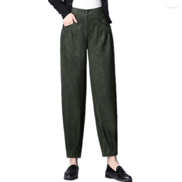 Frauenhose Frauen Corduroy 2023 Herbst Großgröße hohe Taille Pant Capris lässig Harem Loose Bloomer Pantalon Femme S719