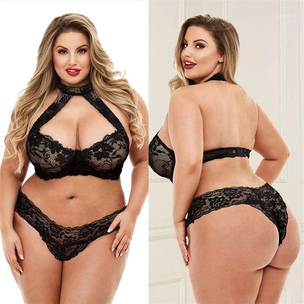 Novo lingerie define plus size women women rushwhewwhewwear sutótico e calcinha de cabana de renda para fêmea gorda 3xl - 5xl Sleepwear1301m