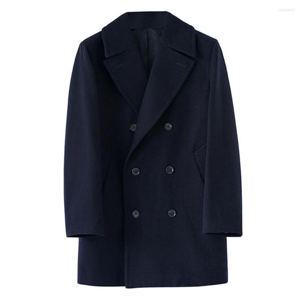 Lana maschile cappotto da uomo classico navy giacca di lana spessa a doppio petto per abbigliamento vintage autunno e inverno