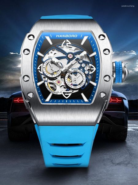 Armbanduhr Hanboro Luxus Männer Automatische Mechanik wasserdichte Armbanduhr Fashion Gummiband Luminous Watch Man Reloj Hombre