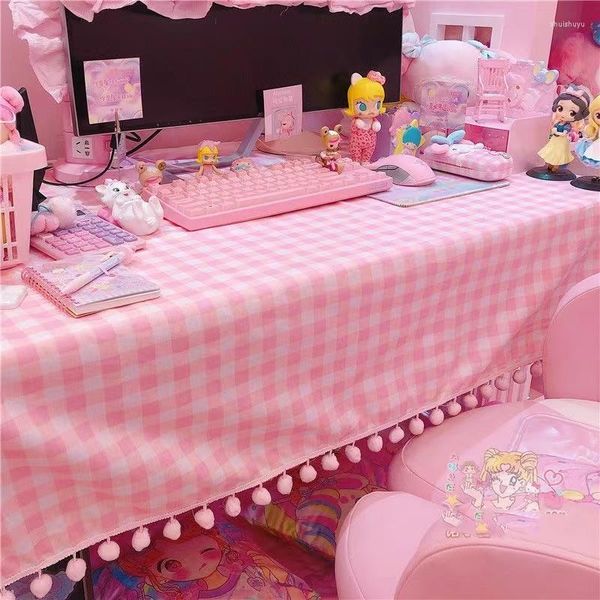 Tischtuch 2023 Mädchen rosa Tischdecke Ins Cute Plaid Desk Schlafsaal