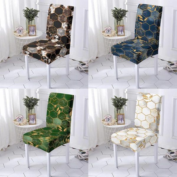 Крышка стулья Gold Border Pattern Мраморная крышка роскошные модные сиденья спандекс ткани Съемная крыло для столовой для столовой декор