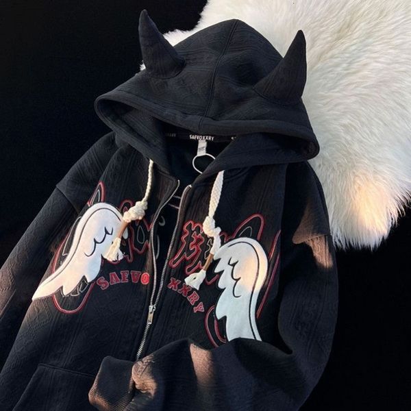 Felpa con cappuccio da donna Felpa di felpa gotica Little Devil Coat With Tail Devil Hoodie Sliose High Street Kpop Streetwear Donne Abiti pop y2k abiti 230823